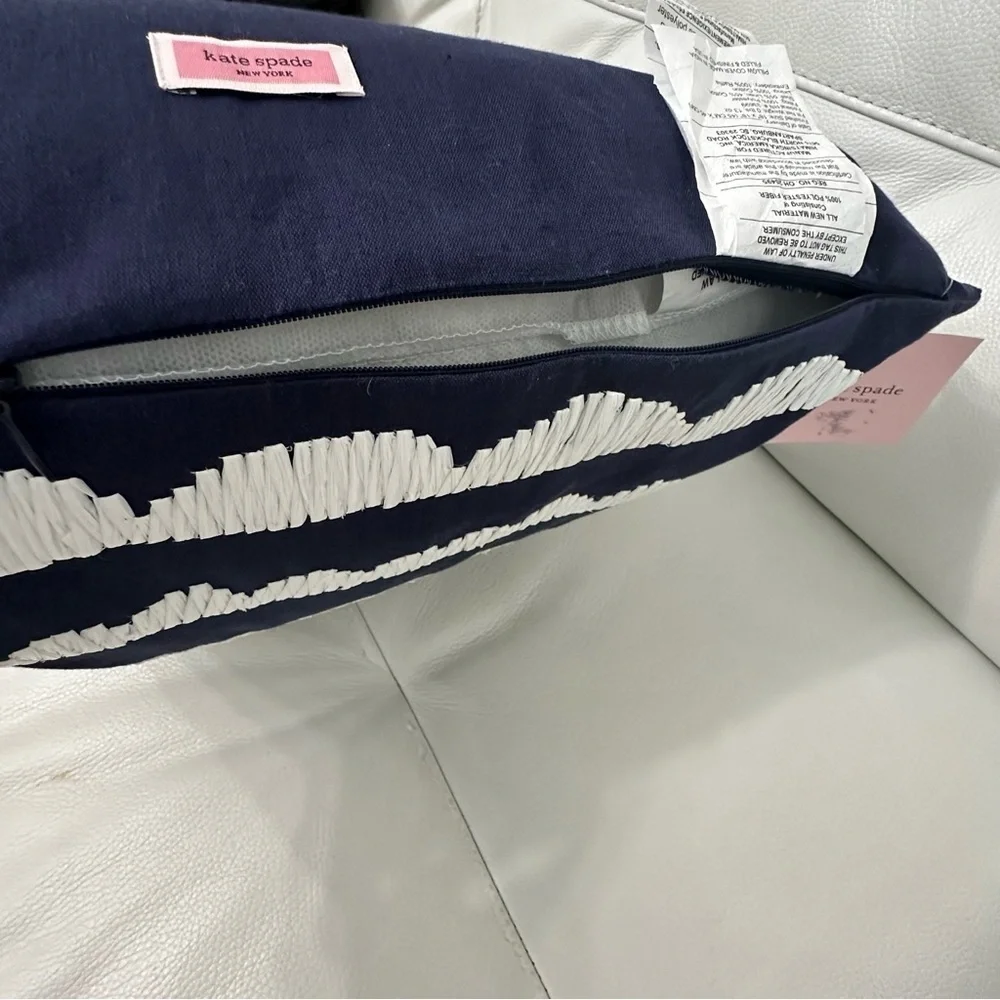 Kate Spade Scallop Row Decorative Pillow Navy Blue And White NWT Retail - $70.00